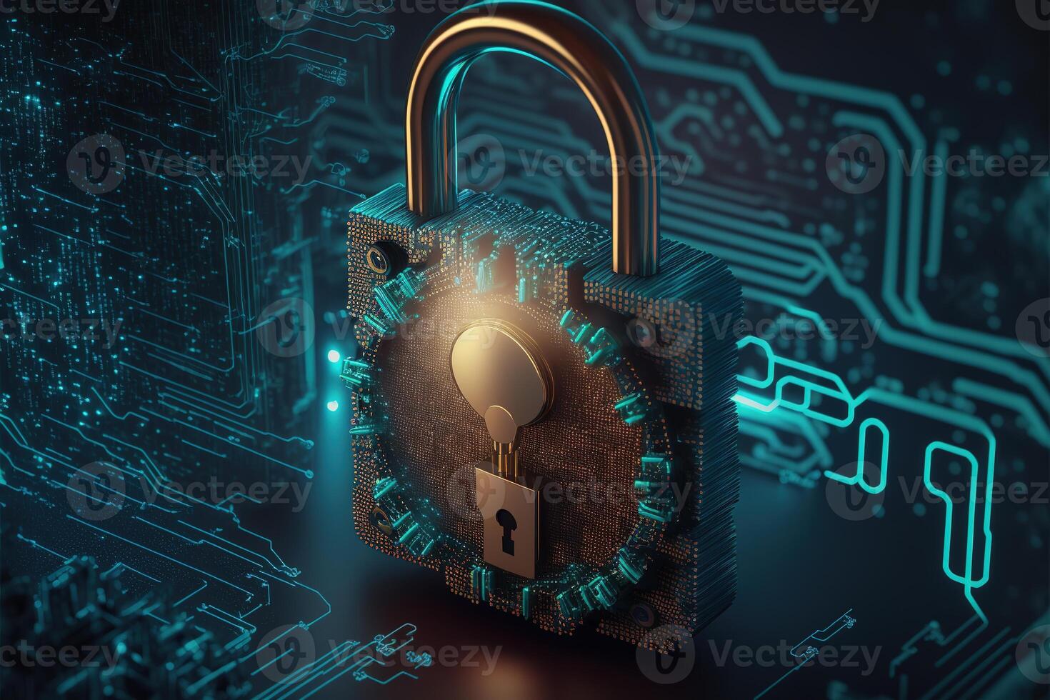 Digital Lock on Technology Network Data Protection Background by photo
