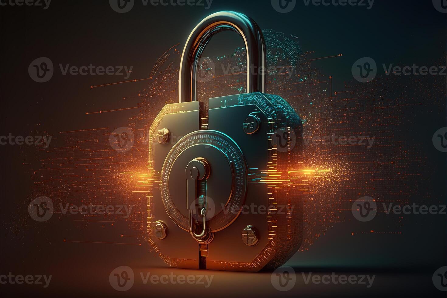 Digital Lock on Technology Network Data Protection Background by photo