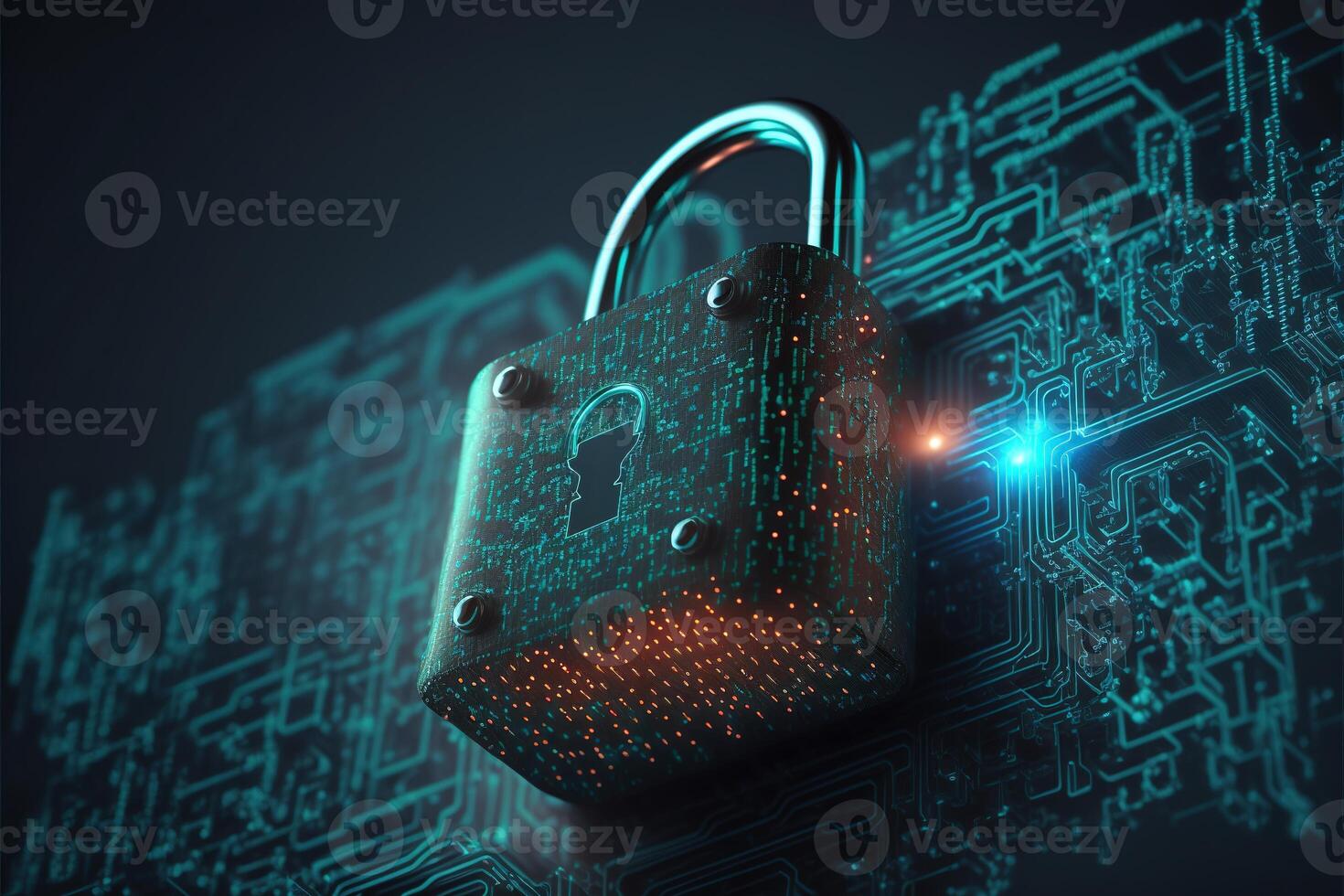 Digital Lock on Technology Network Data Protection Background by photo