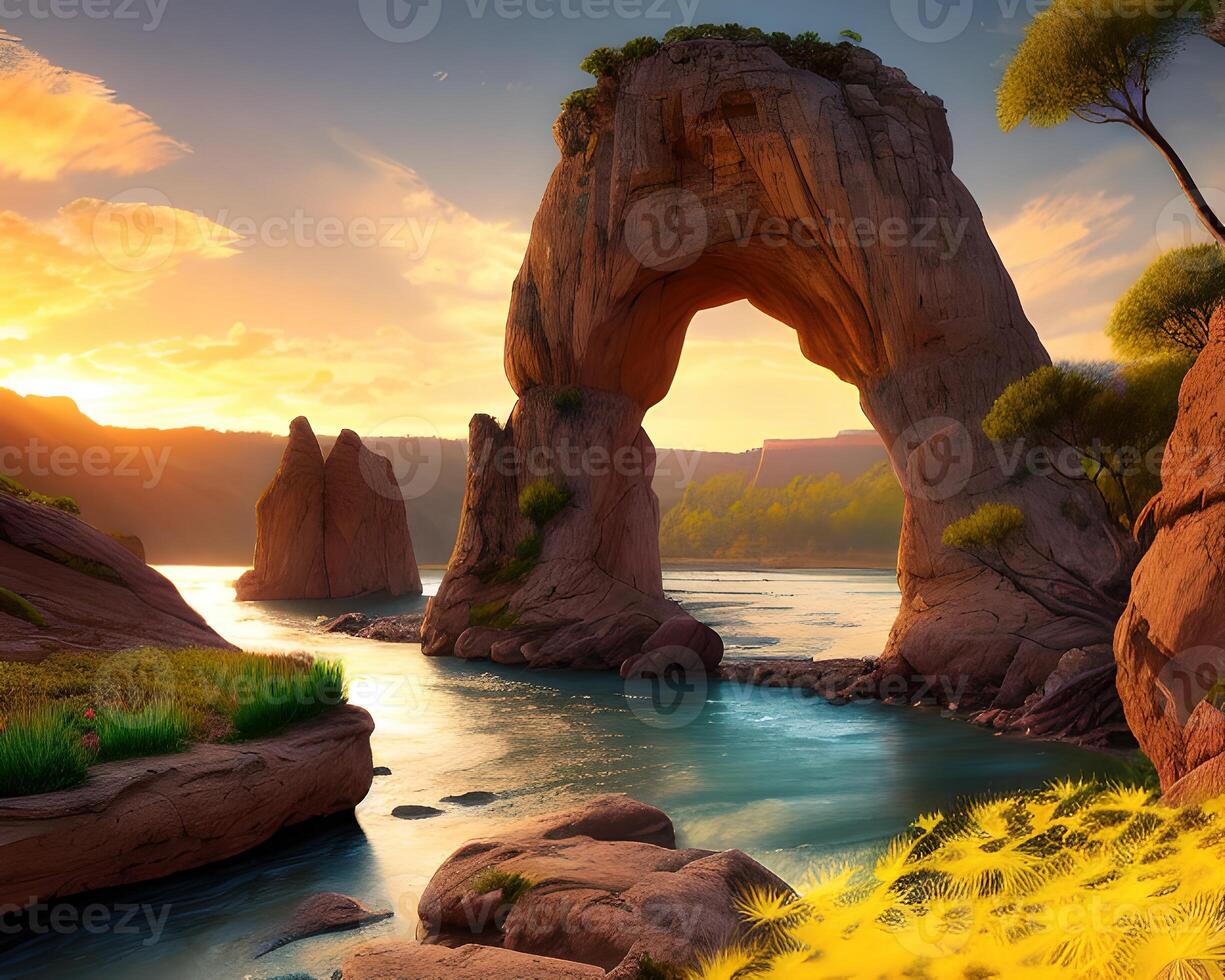 un majestuoso arco rocas formaciones por ai generado foto