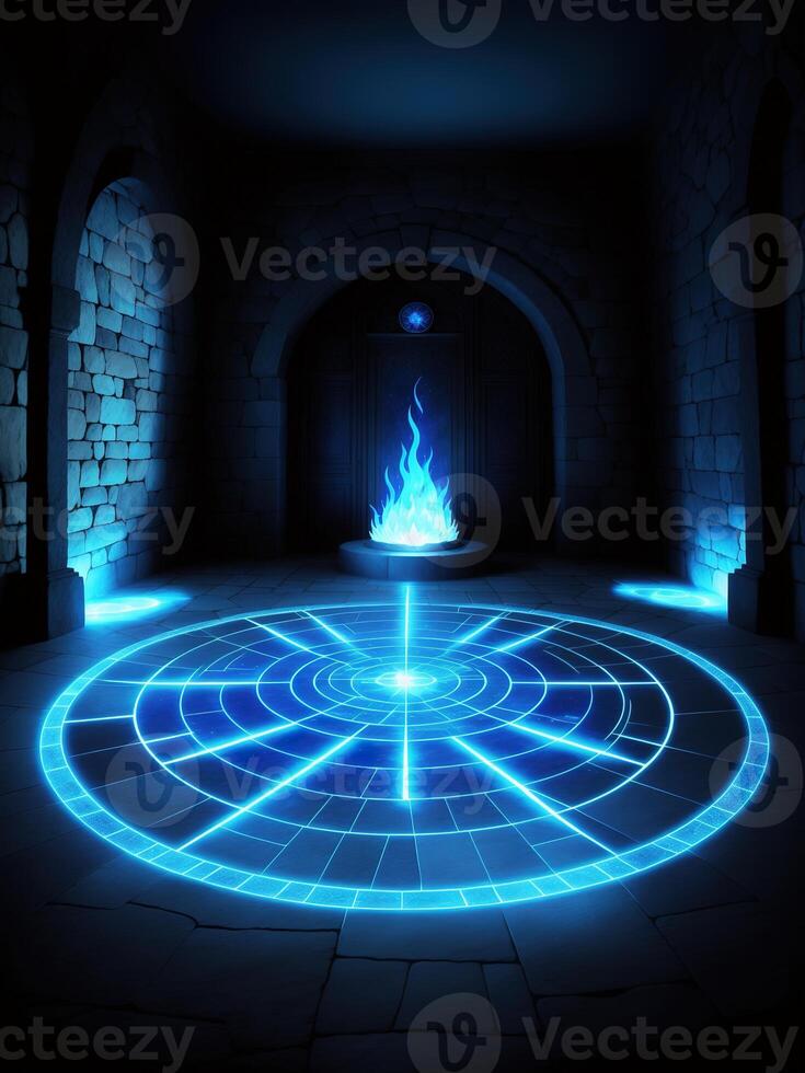 a shining magic circle is drawn on the floor by photo