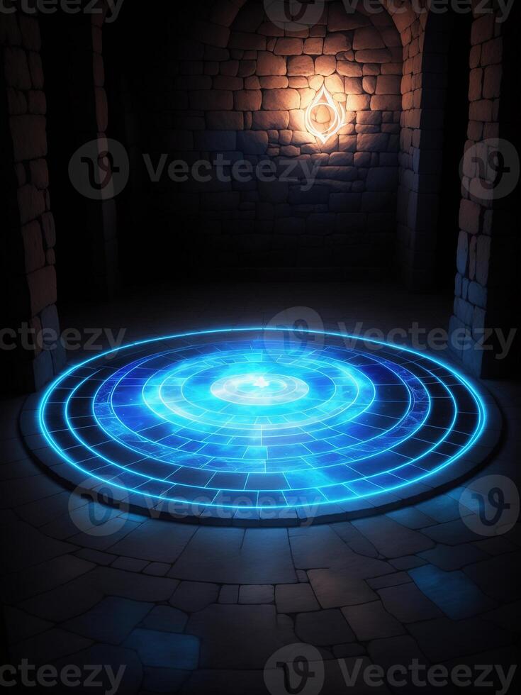 a shining magic circle is drawn on the floor by photo