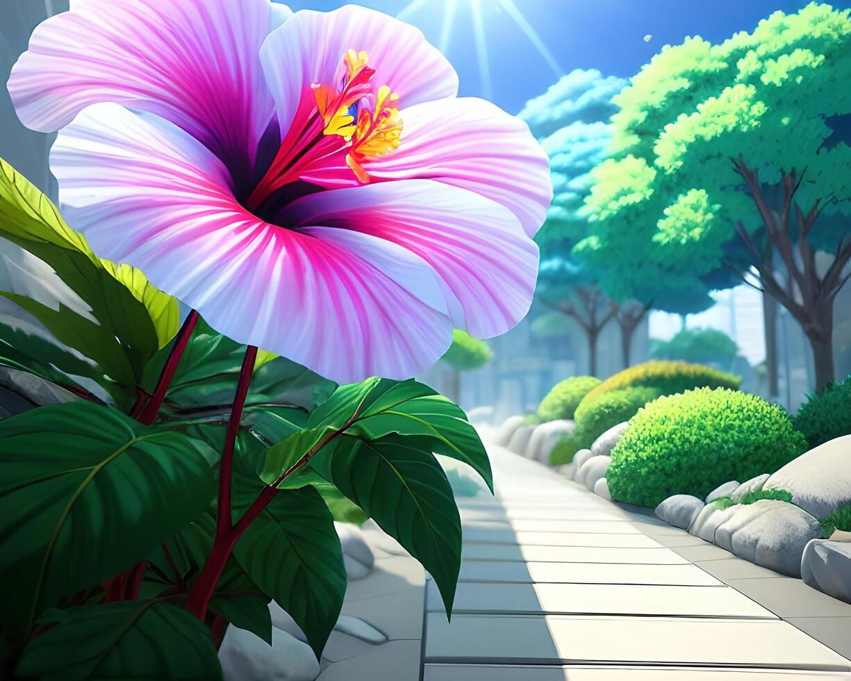 an iridescent hibiscus by yusuke murata and makoto shinkai by photo