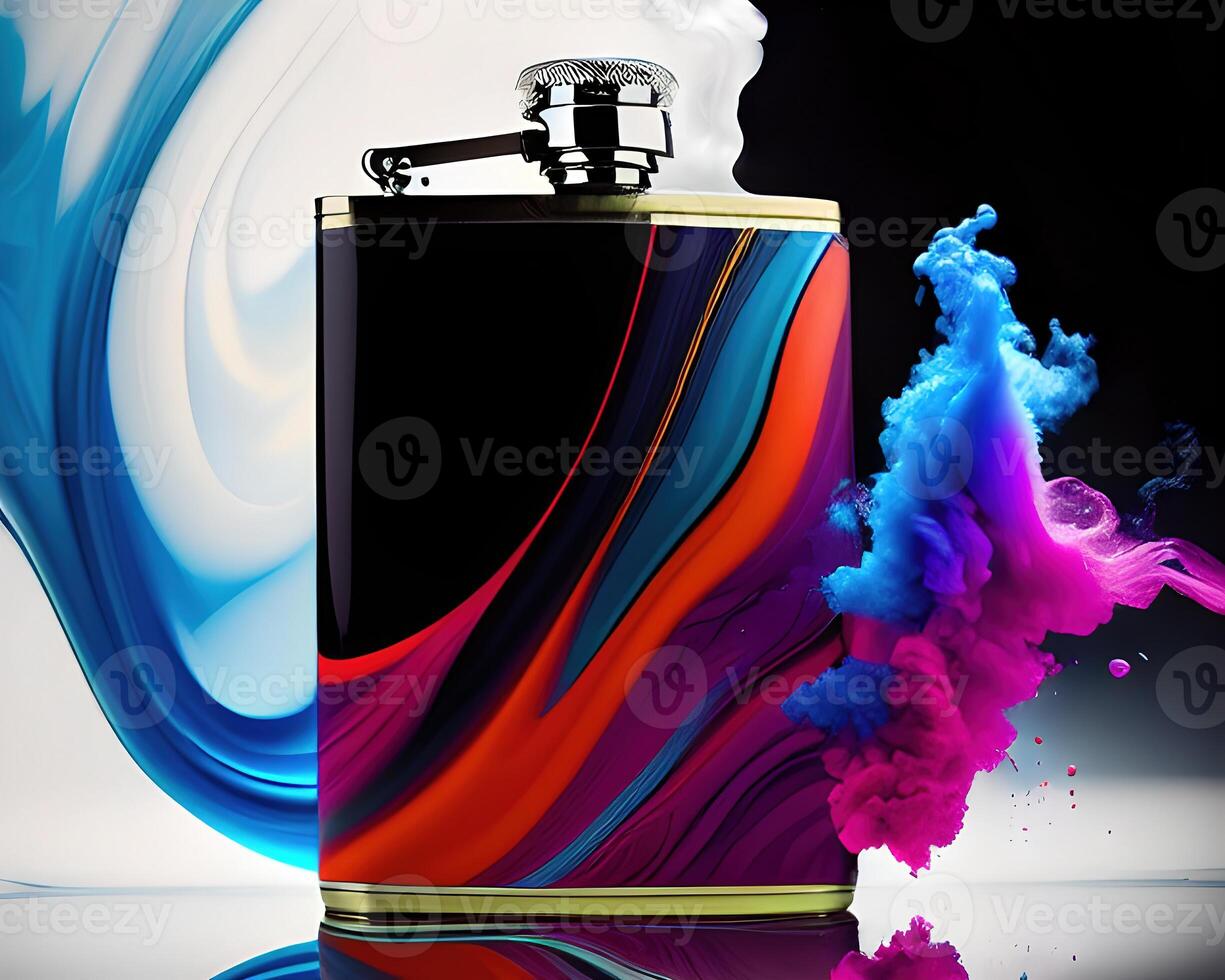 a flask filled with liquid and colored smoke by photo