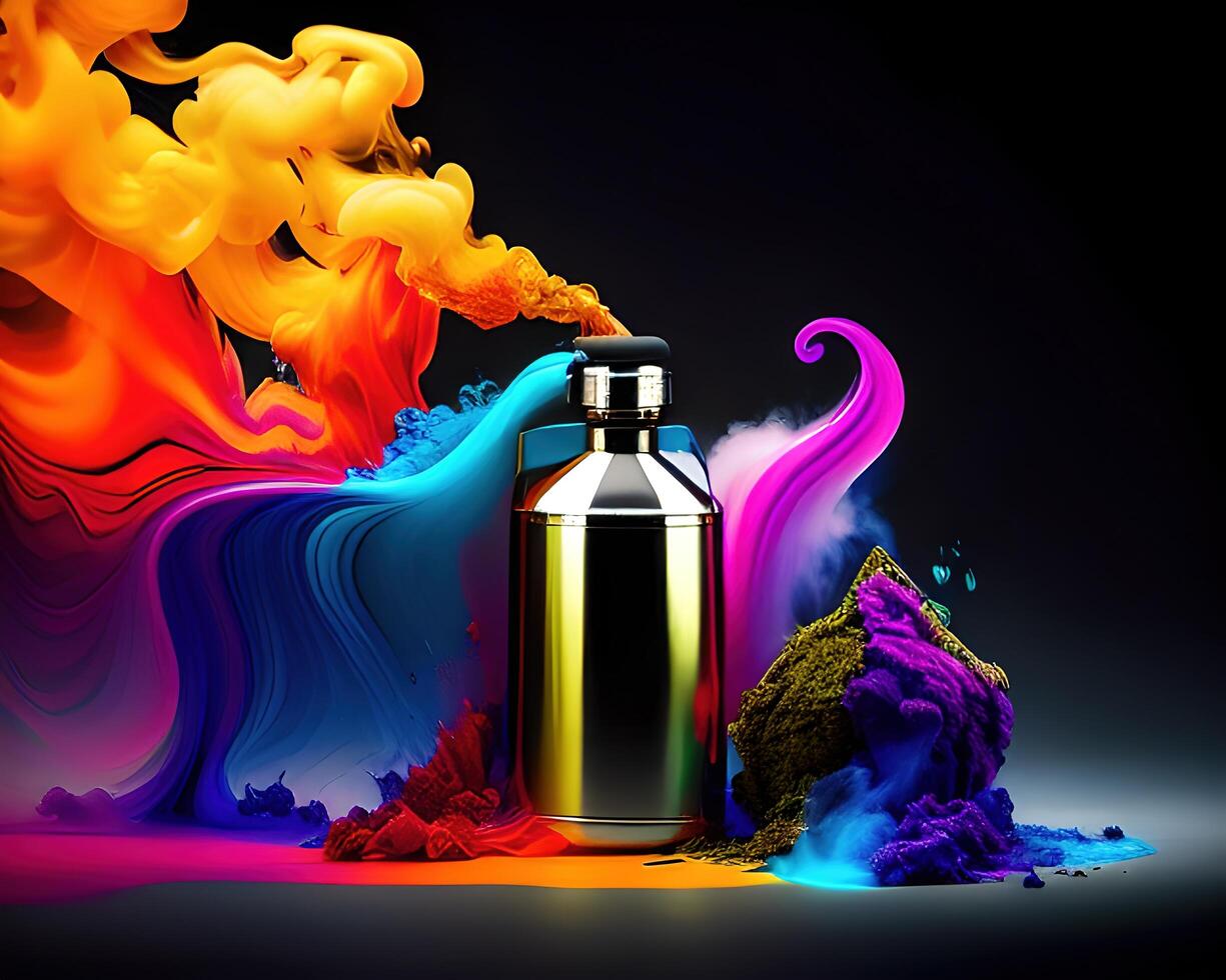 a flask filled with liquid and colored smoke by photo