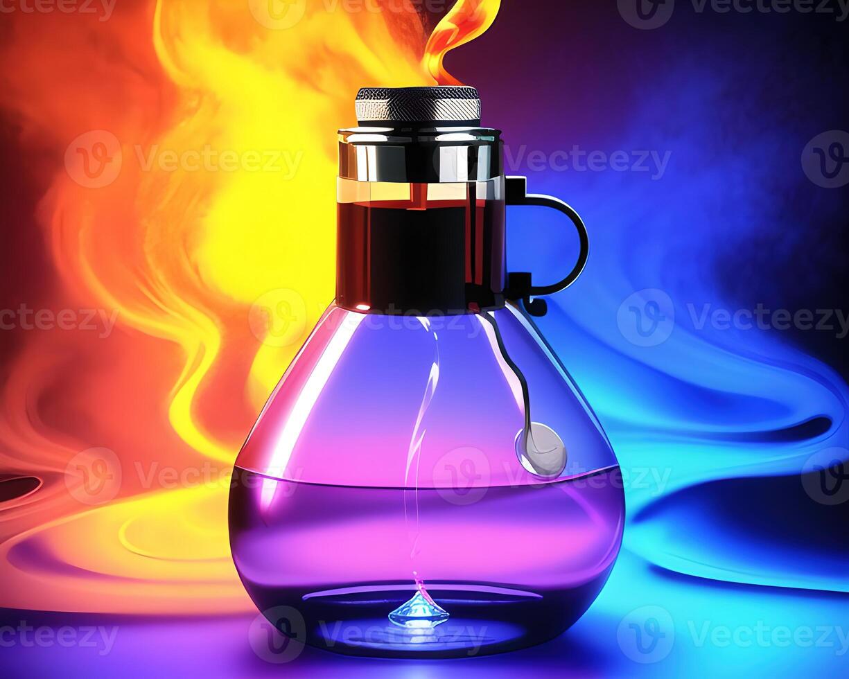 a flask filled with liquid and colored smoke by photo