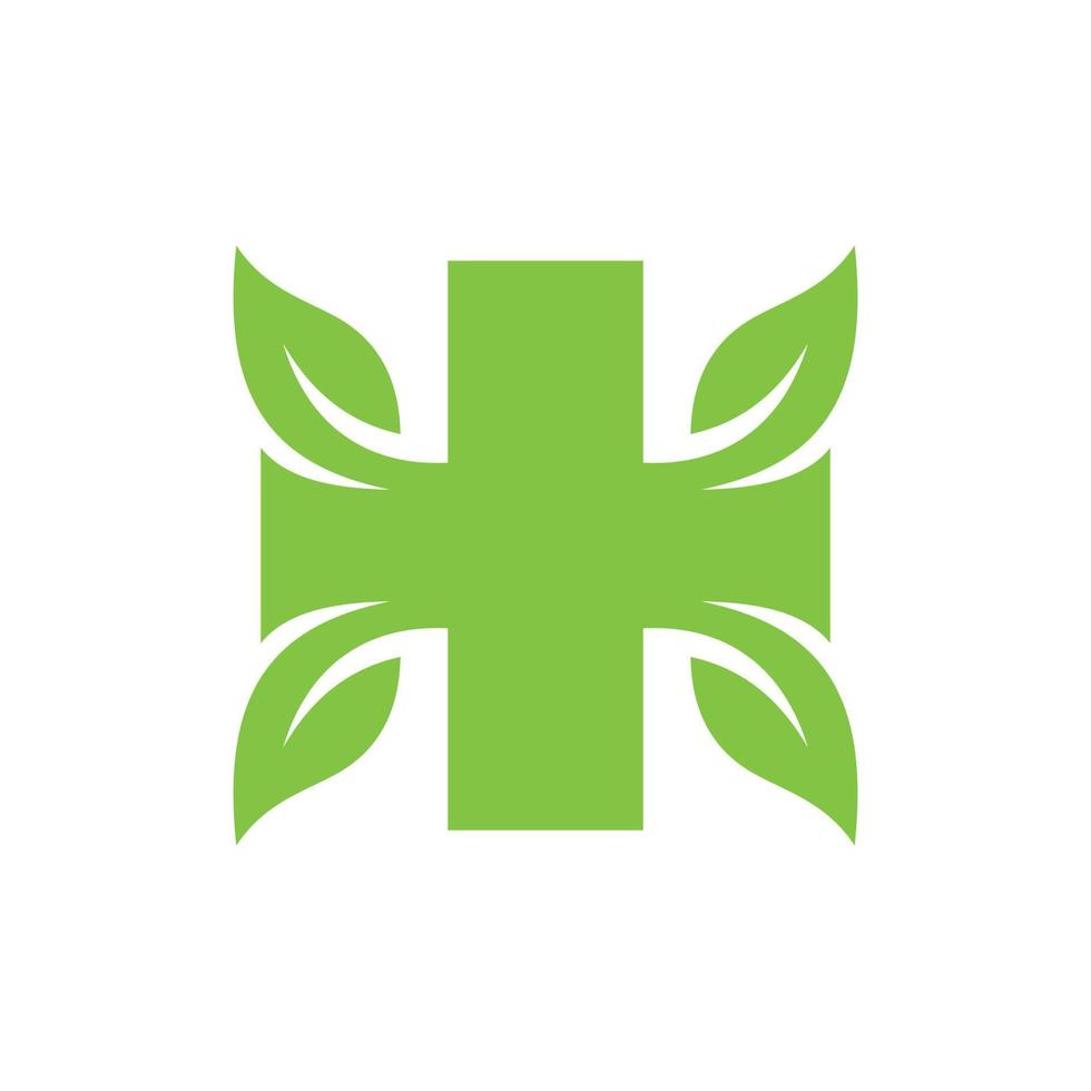 médico más con hoja naturaleza moderno logo vector