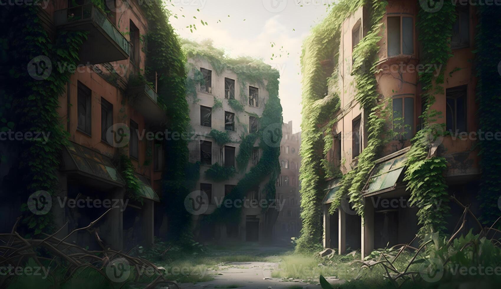 Urban areas with buildings and unused areas overgrown, Technology photo