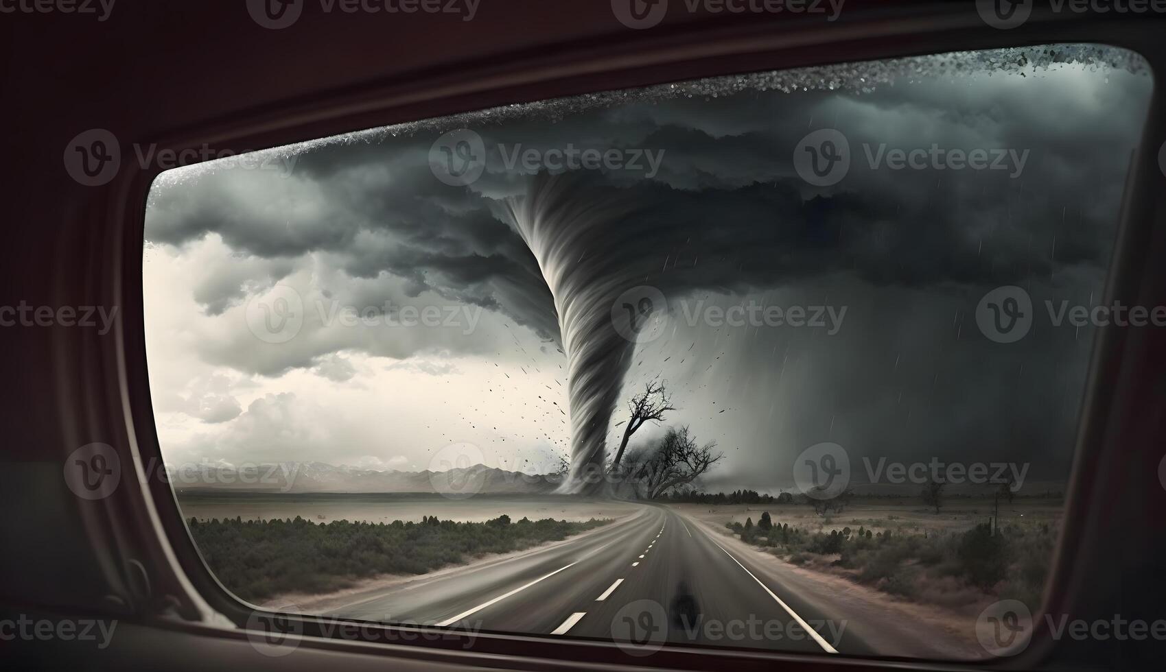 Saw tornado, strom, cyclone from inside the car, created using Technology photo