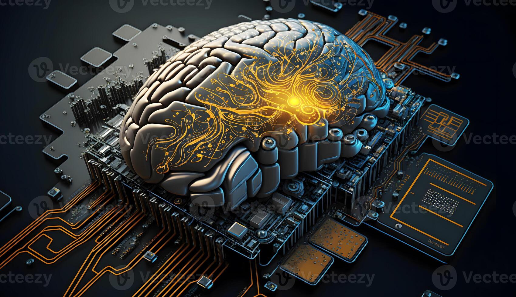 Artificial Intelligence system brain processes, created using Technology photo