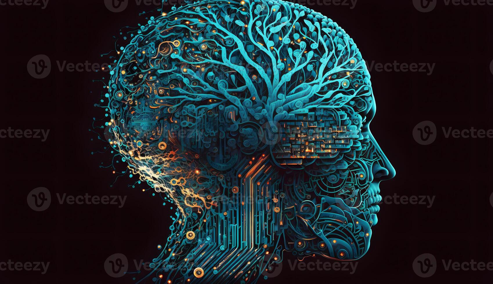 Artificial Intelligence system brain processes, created using Technology photo
