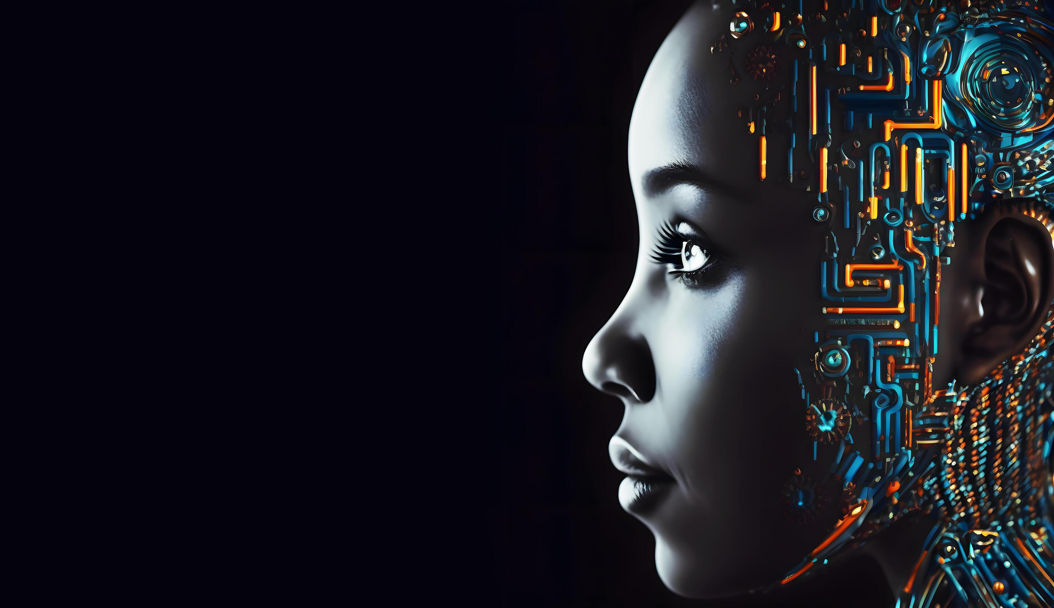 Humans and AI are connected, human with robot effect, created using