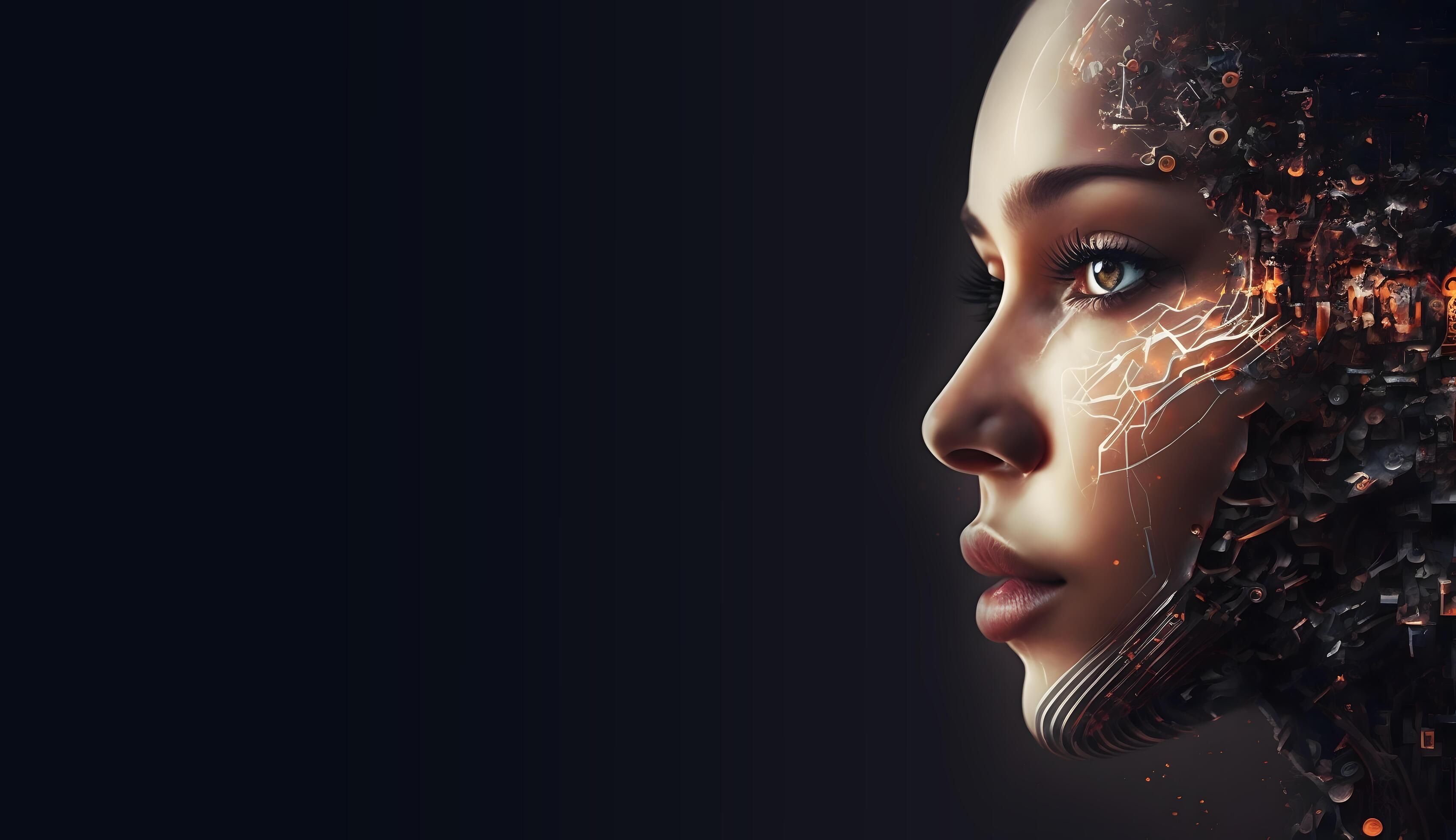 Humans and AI are connected, human with robot effect, created using