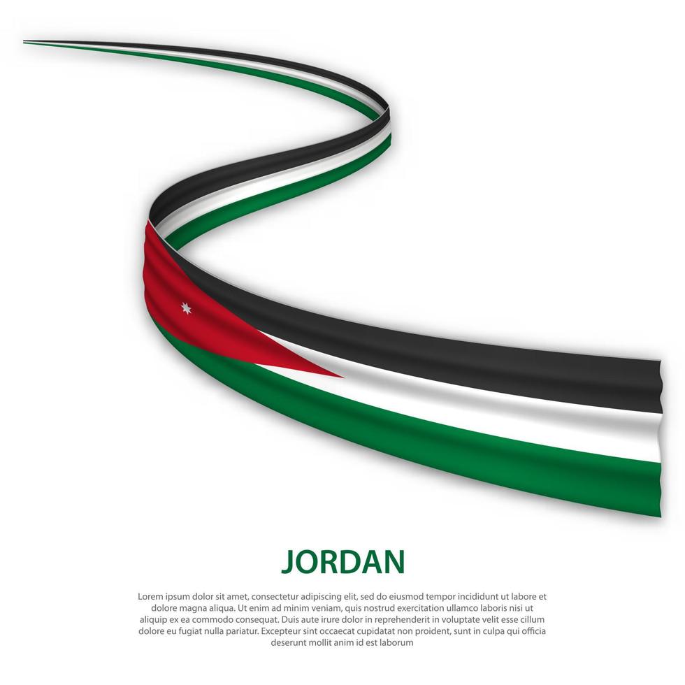 Waving ribbon or banner with flag of Jordan vector