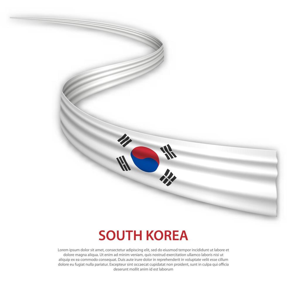 Waving ribbon or banner with flag of South Korea vector