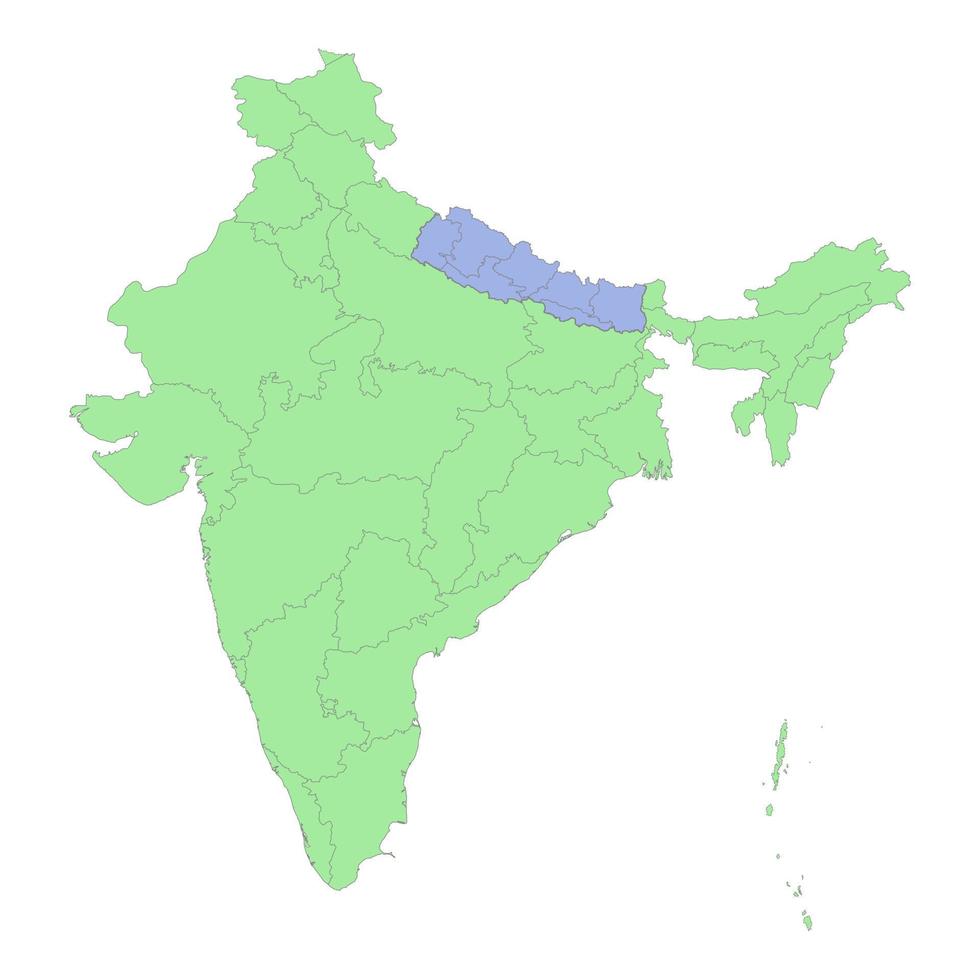 High quality political map of India and Nepal with borders of th vector