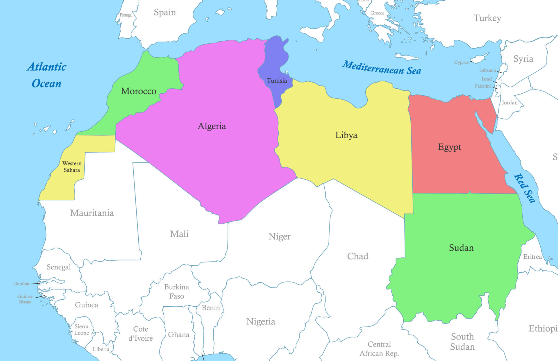 map of North Africa with borders of the states. 22752810 Vector Art at