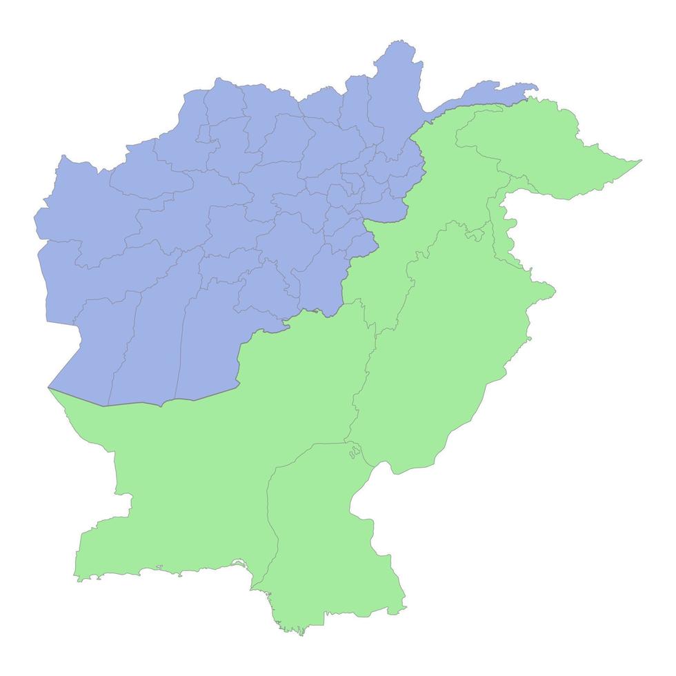 High quality political map of Pakistan and Afghanistan with borders of the regions or provinces vector