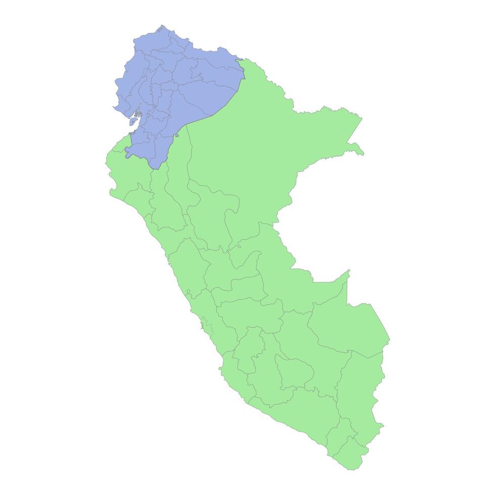 High quality political map of Peru and Ecuador with borders of the regions or provinces vector