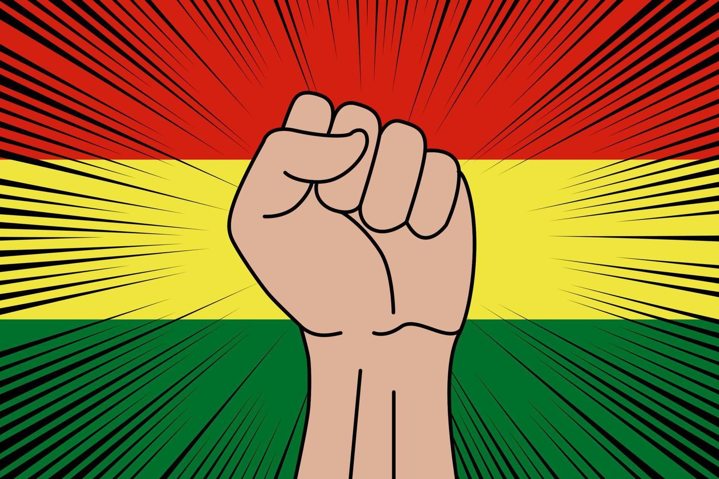 Human fist clenched symbol on flag of Bolivia vector