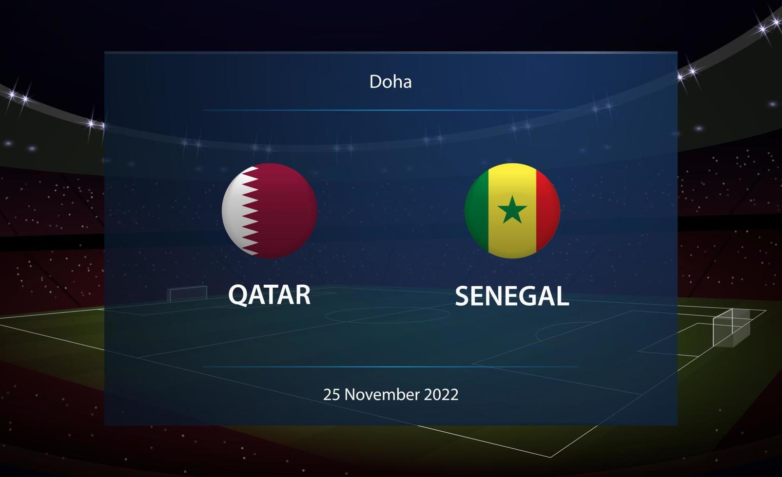 Qatar vs Senegal. Football scoreboard broadcast graphic vector