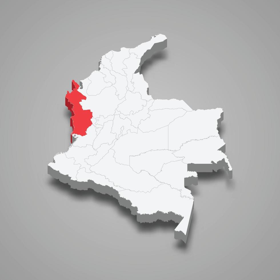 Choco region location within Colombia 3d map vector