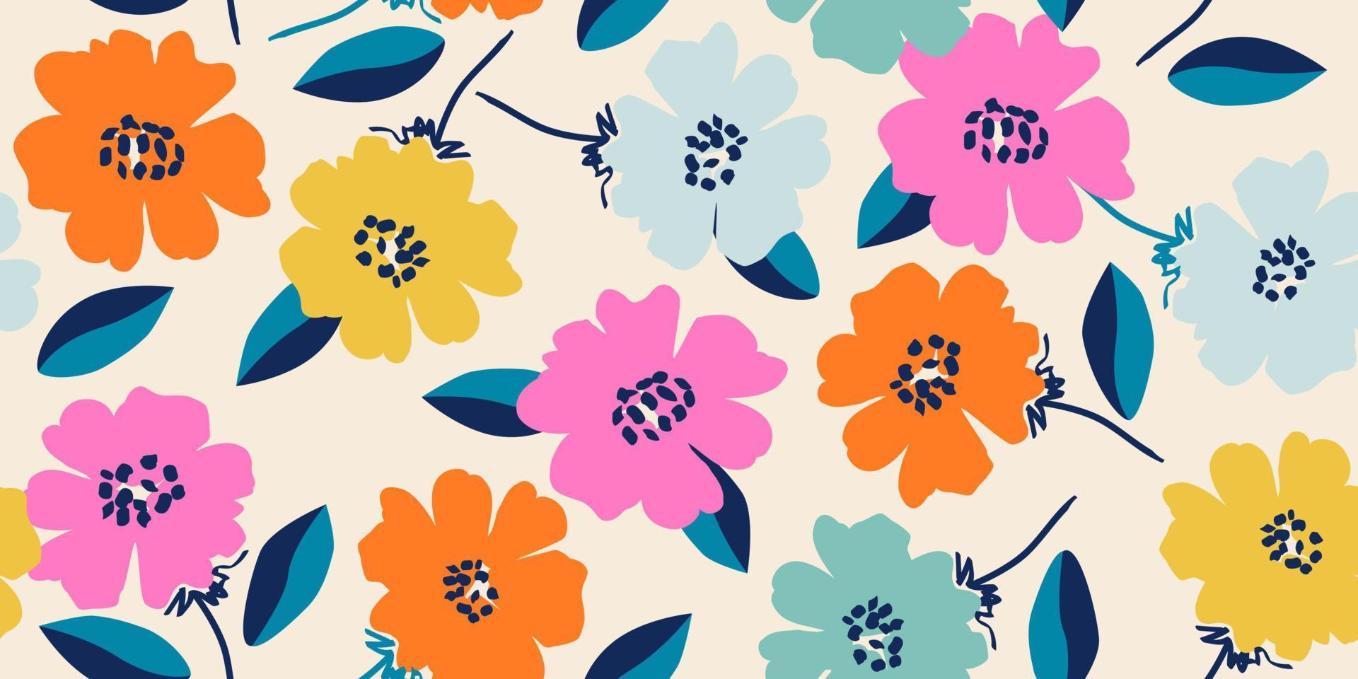 Hand drawn flowers, seamless patterns with floral for fabric, textiles, clothing, wrapping paper, cover, banner, interior decor, abstract backgrounds. vector