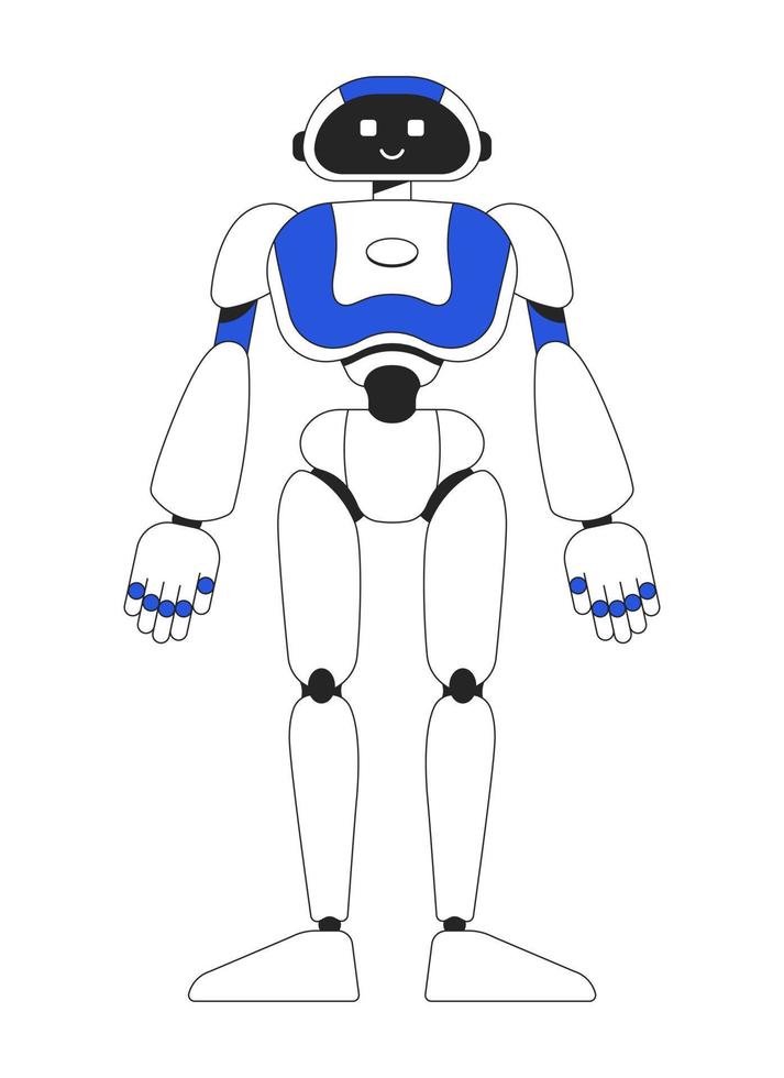 Standing humanoid robot with smile linear flat color vector character. Editable figure. Full body machine on white. Thin line cartoon style spot illustration for web graphic design and animation