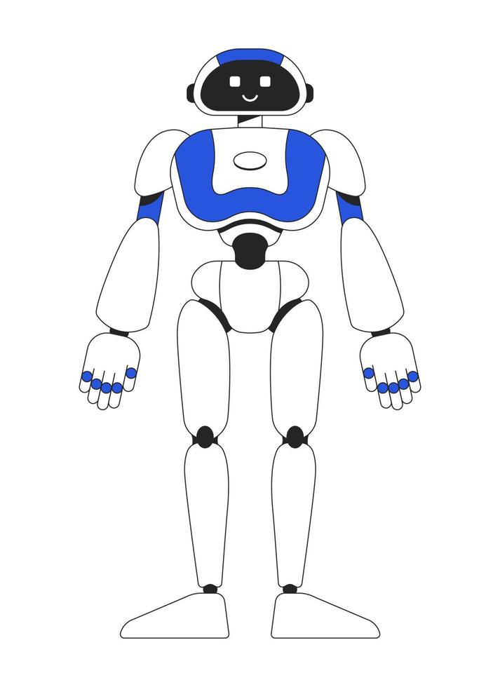 Standing humanoid robot with smile linear flat color vector character. Editable figure. Full body machine on white. Thin line cartoon style spot illustration for web graphic design and animation