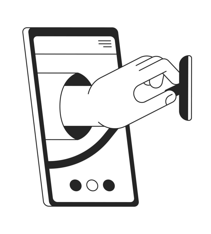 Online doctor appointment bw concept vector spot illustration. Remote health checkup 2D flat line monochromatic cartoon icon on white for web UI design. Editable hero image for landing, mobile header