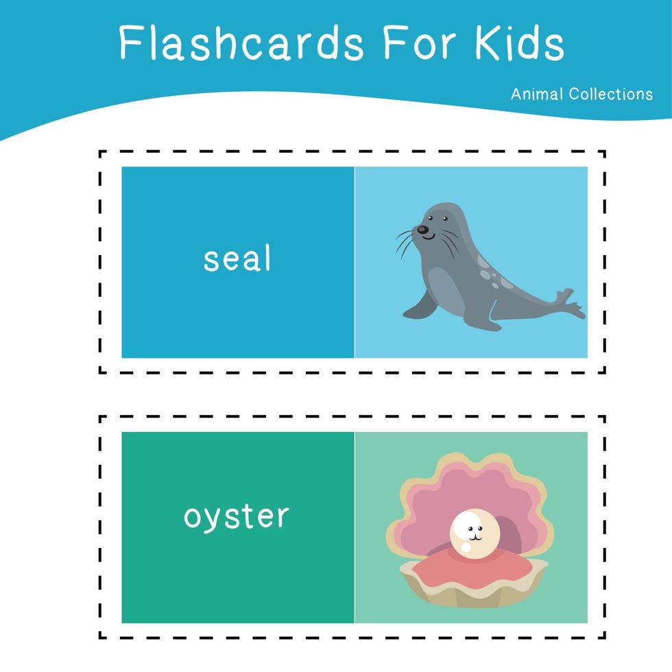 Cute animal flashcards collection. English name with cartoon ...