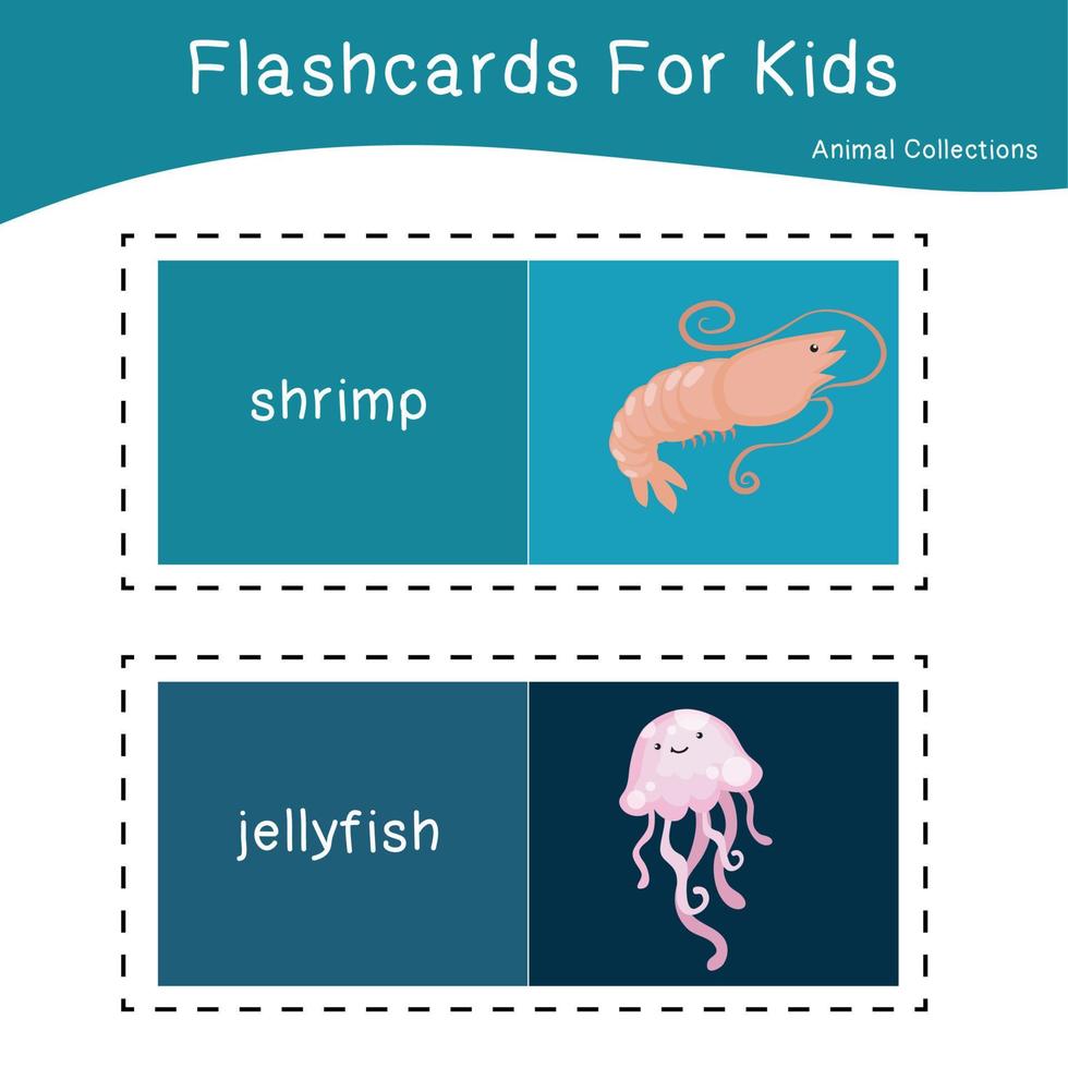 Cute animal flashcards collection. English name with cartoon ...