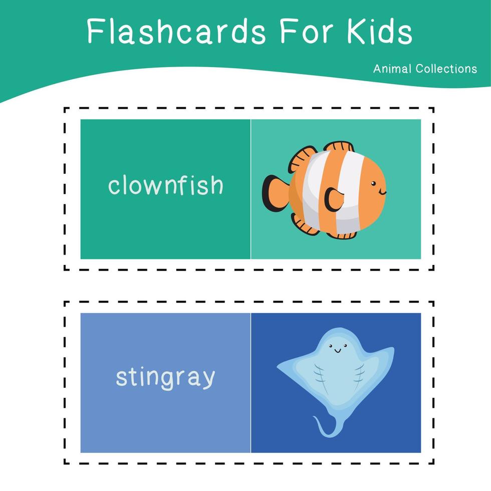 Cute animal flashcards collection. English name with cartoon ...