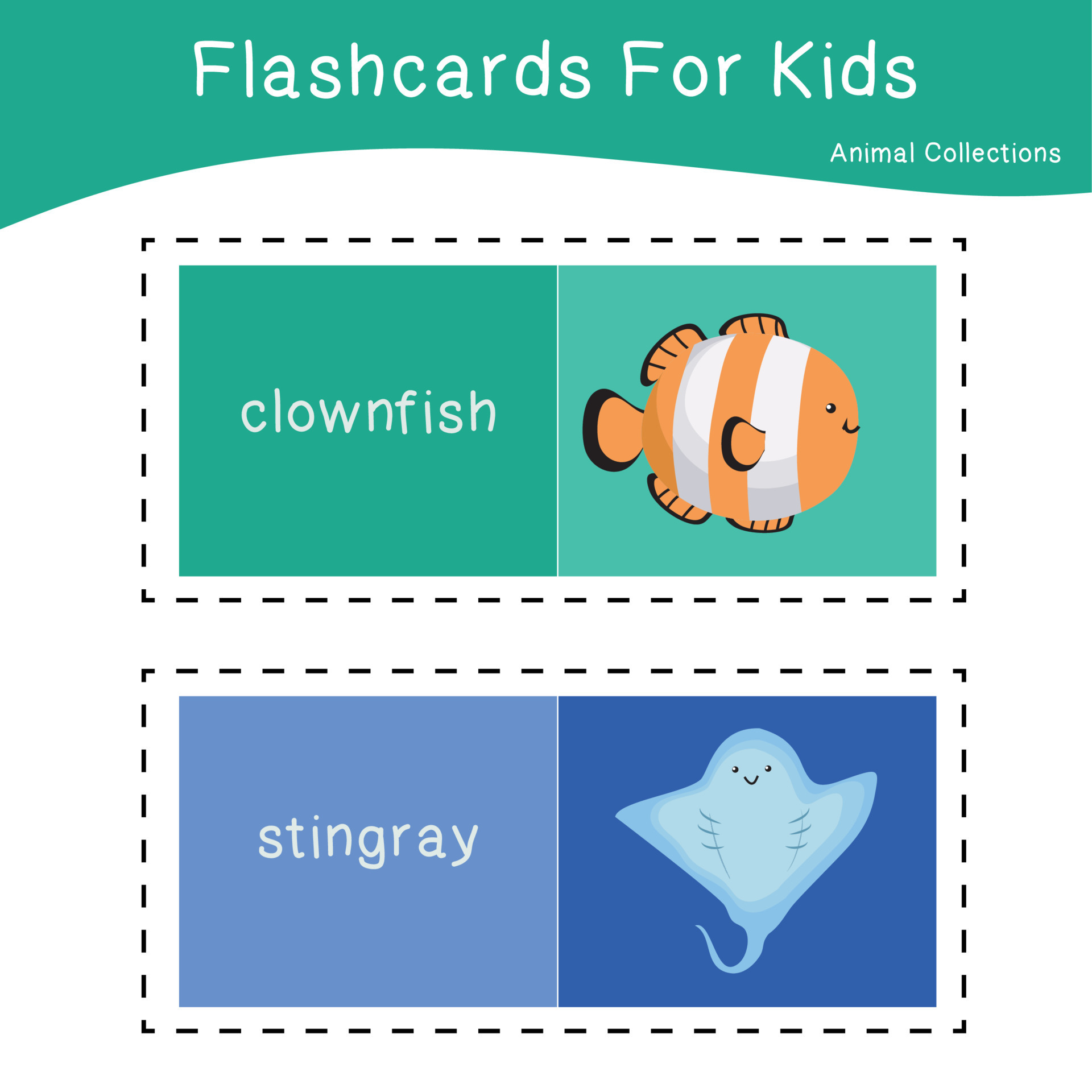 Cute animal flashcards collection. English name with cartoon ...