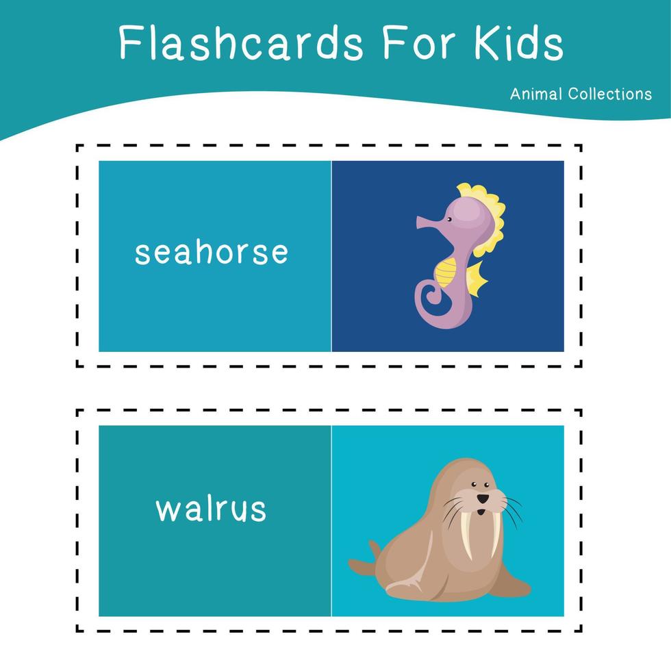 Cute animal flashcards collection. English name with cartoon ...