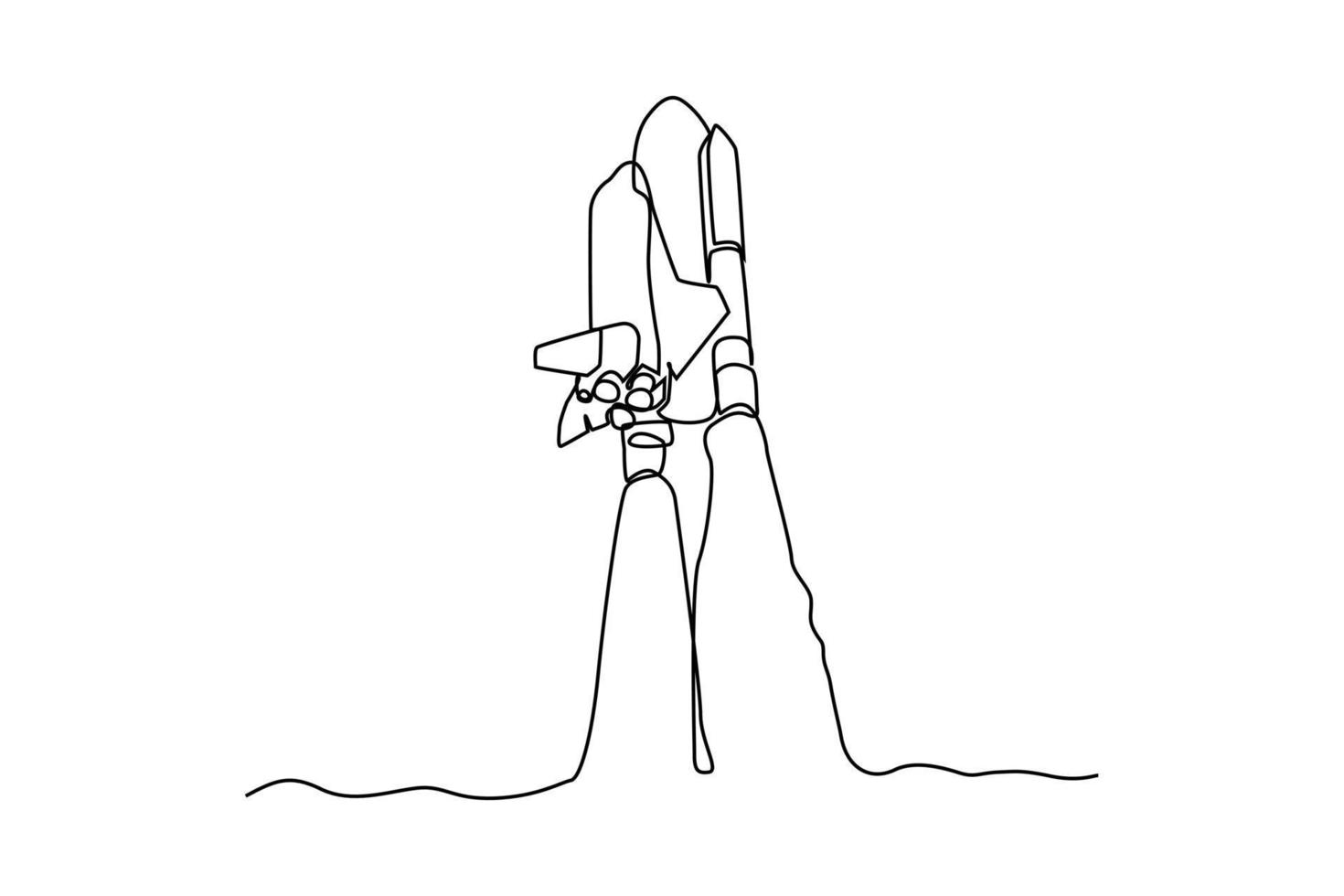 Continuous one line drawing rocket flying into space. Space concept. Single line draw design vector graphic illustration.