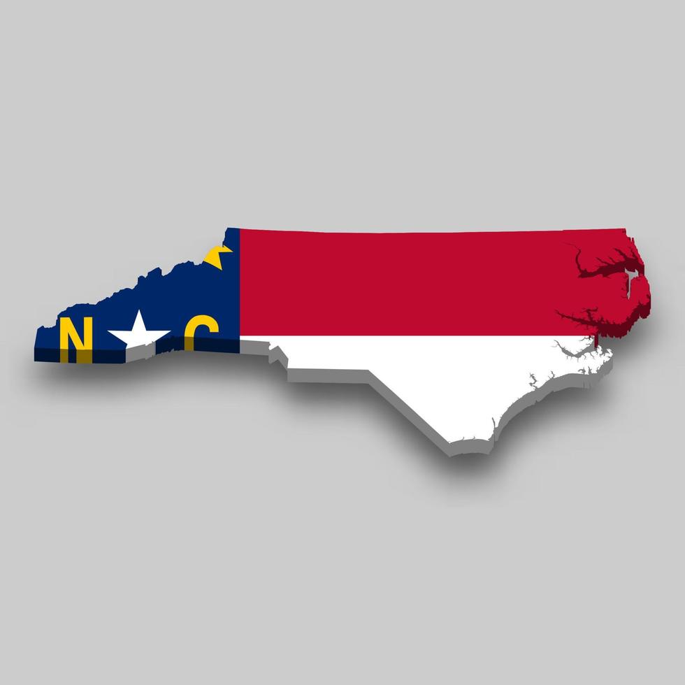 3d isometric Map of North Carolina is a state of United States vector
