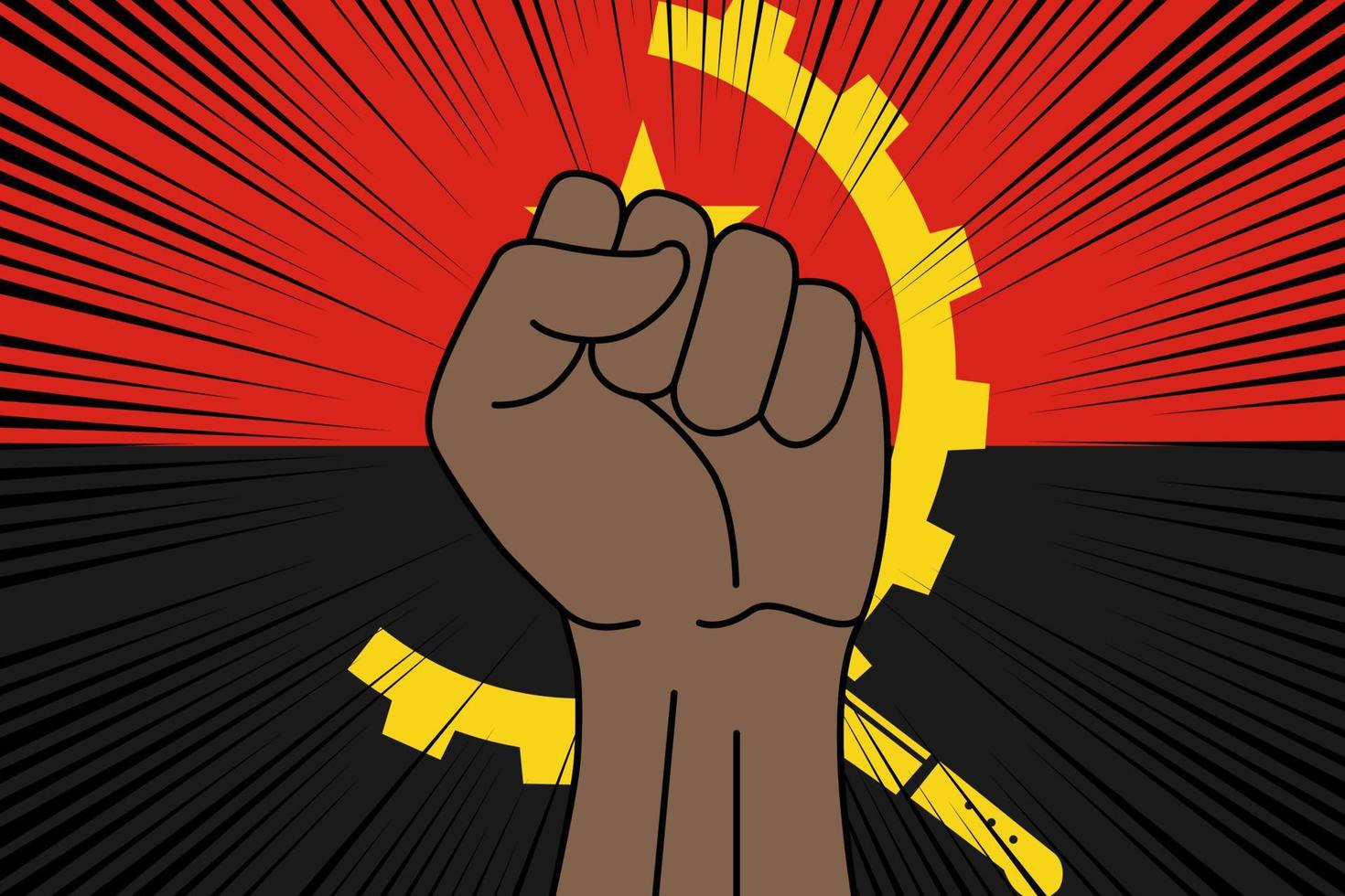 Human fist clenched symbol on flag of Angola vector