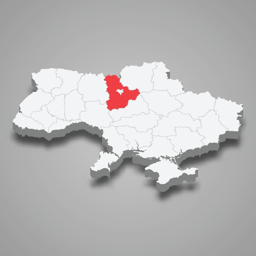 Kyiv Oblast. Region location within Ukraine 3d map vector