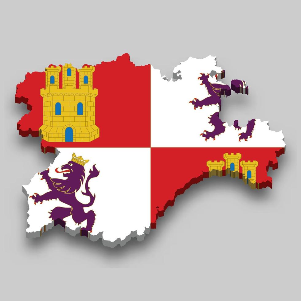 3d isometric Map of Castile and Leon is a region of Spain vector