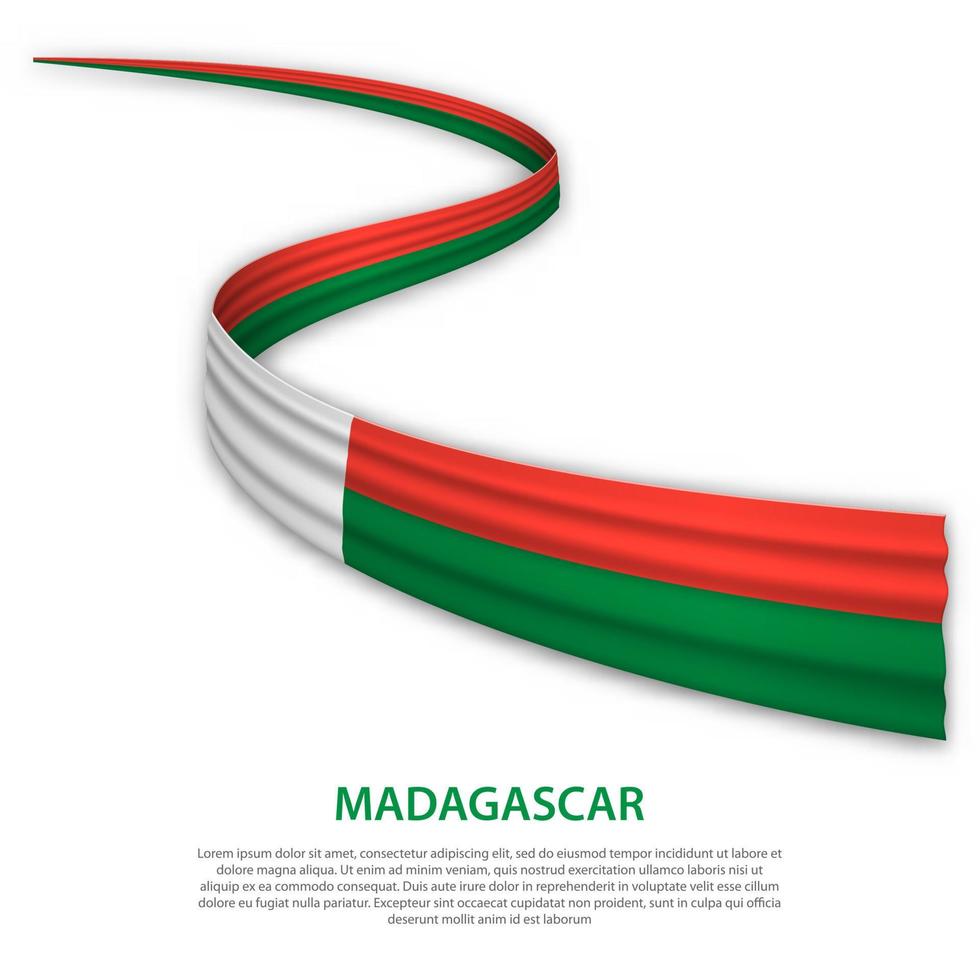 Waving ribbon or banner with flag of Madagascar vector