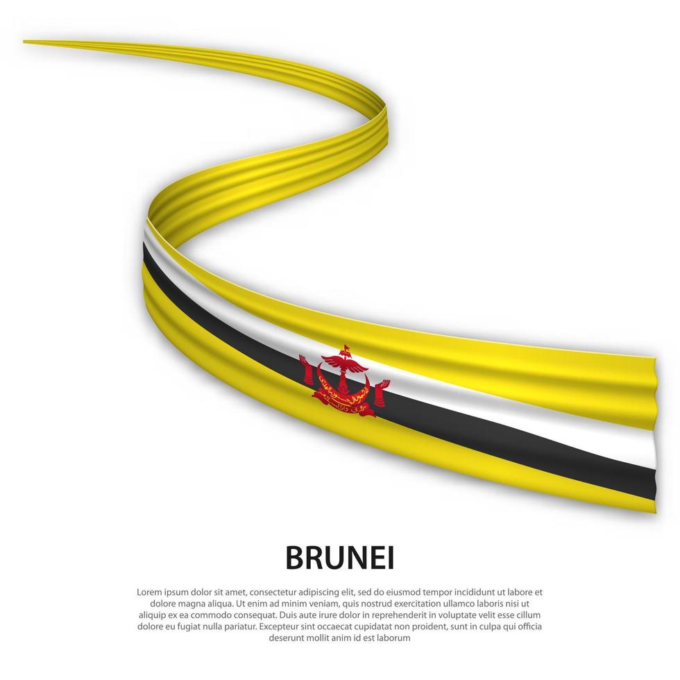 Waving ribbon or banner with flag of Brunei vector