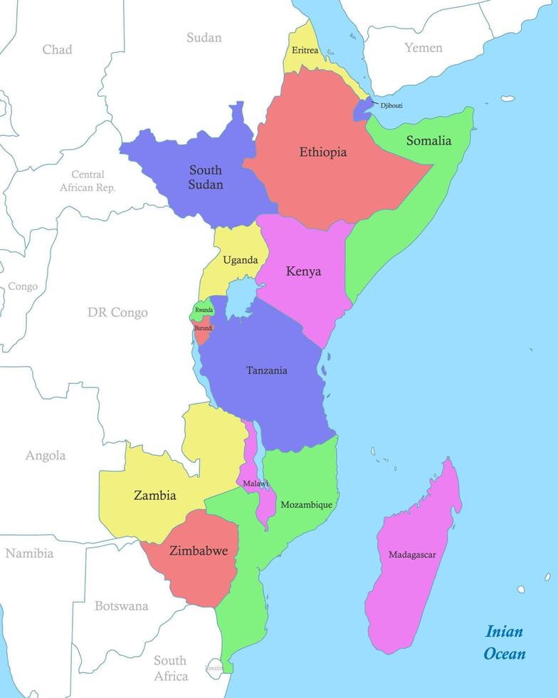 mapa de oriental África con fronteras de el estados vector