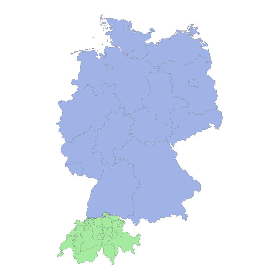 High quality political map of Germany and Switzerland with borders of the regions or provinces vector