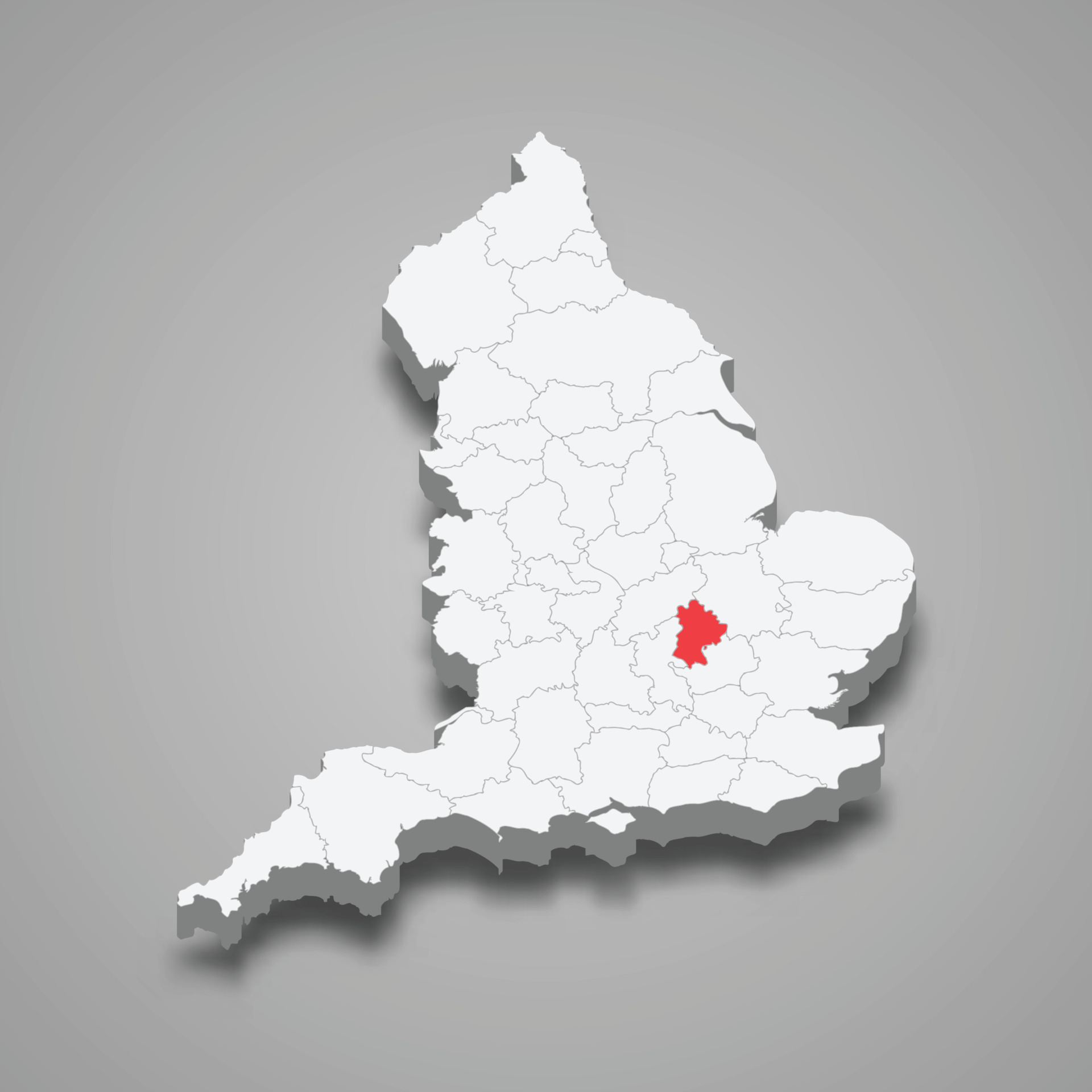 Bedfordshire county location within England 3d map 22753258 Vector Art