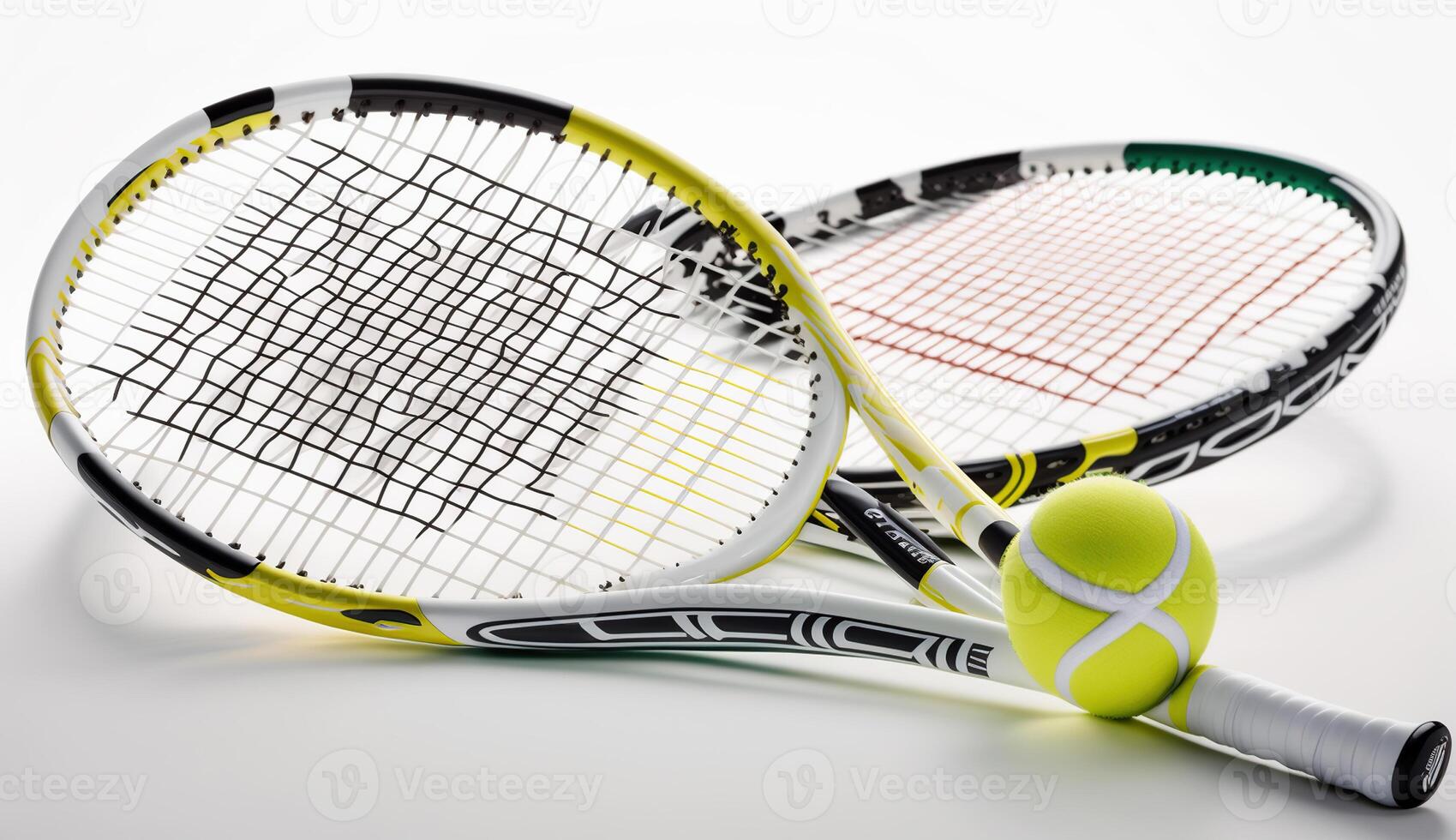 Broken Tennis rackets and ball on white background, photo