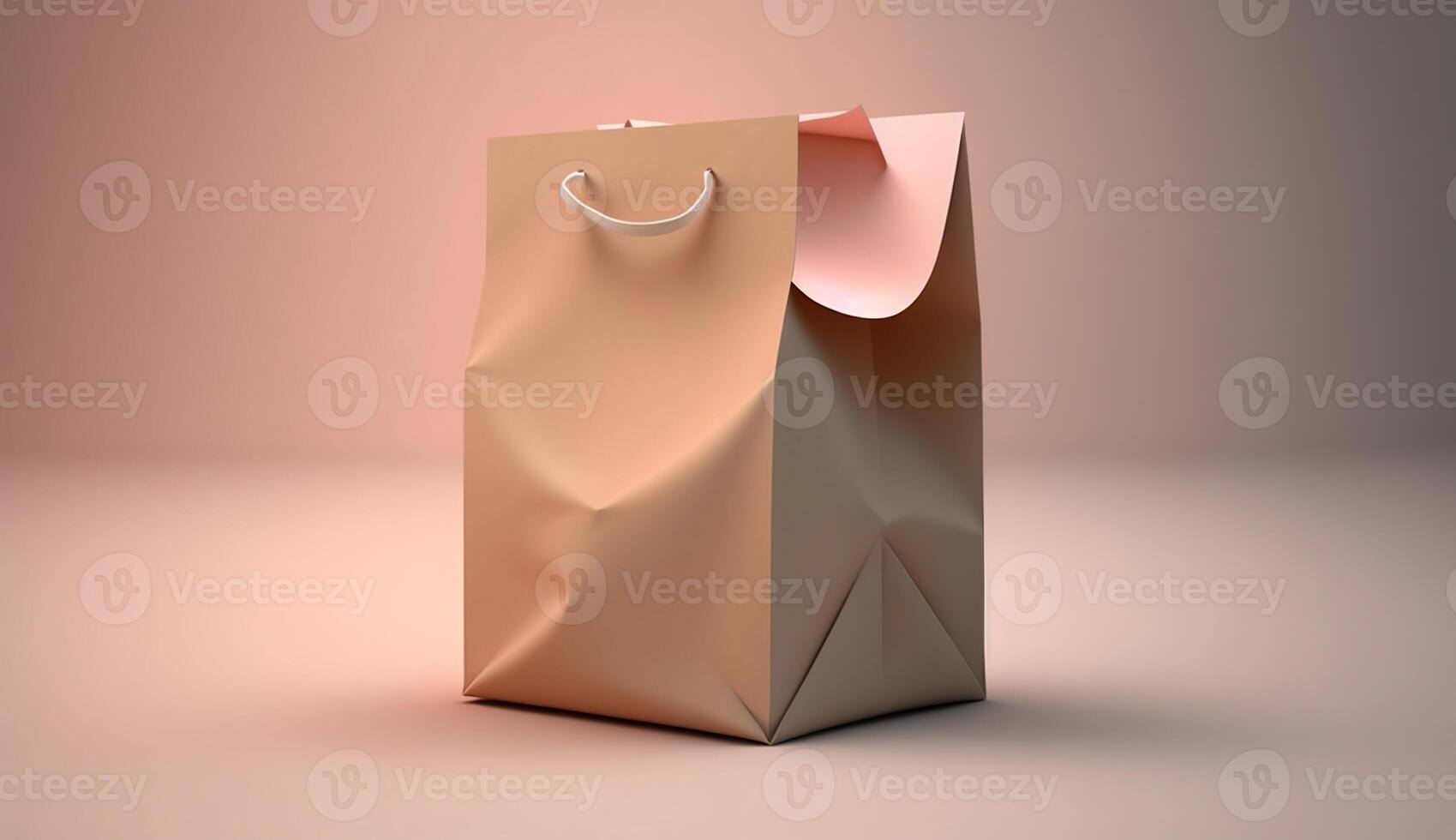 Paper Bag eco 3D illustration isolated pink, photo