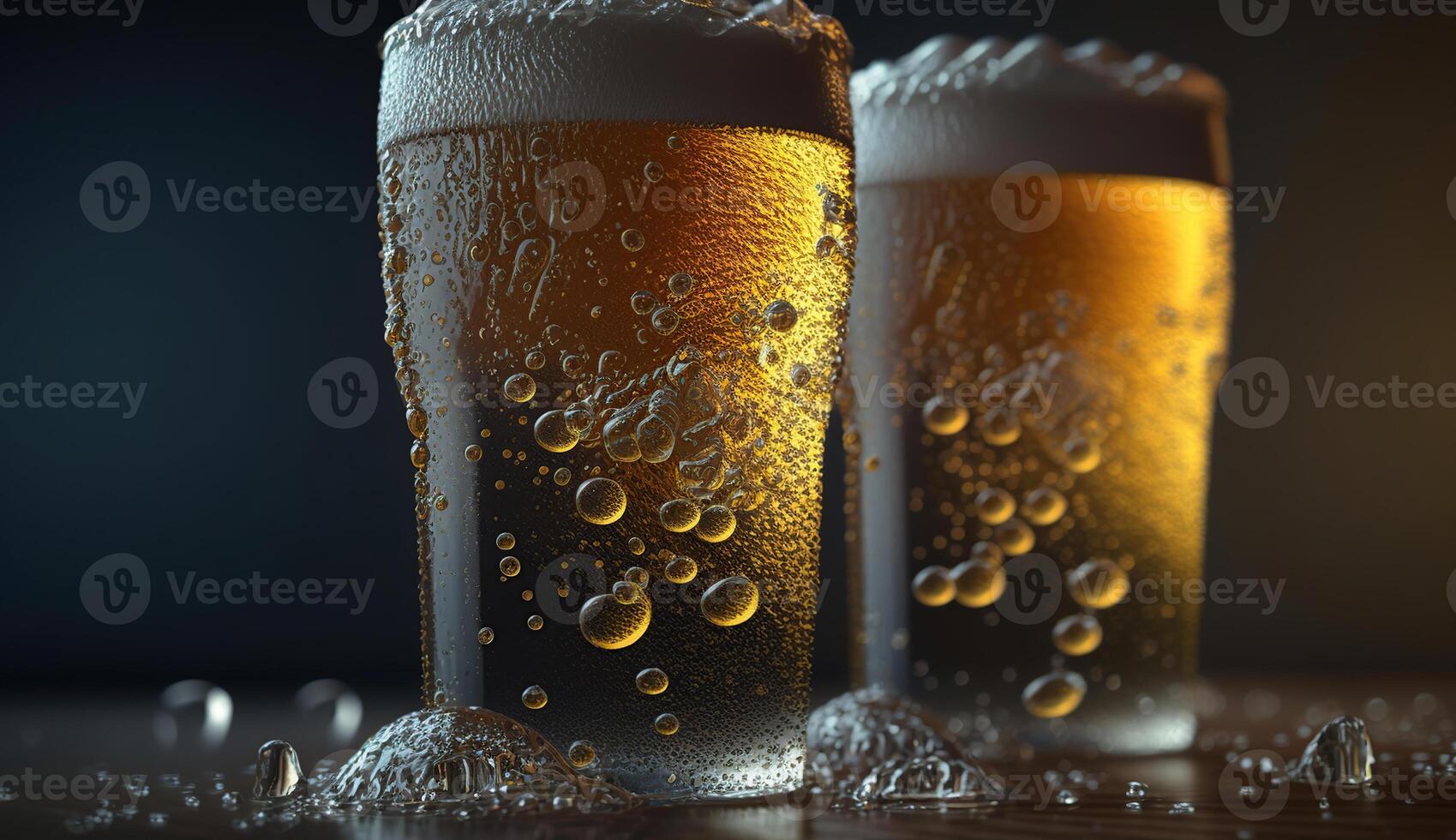 Cooled glass of pale beer with condensation drops on glass surface, photo