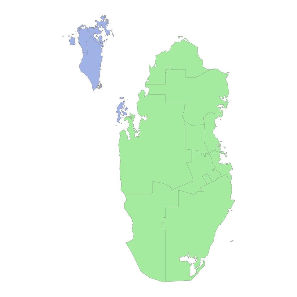 High quality political map of Qatar and Bahrain with borders of the regions or provinces. vector