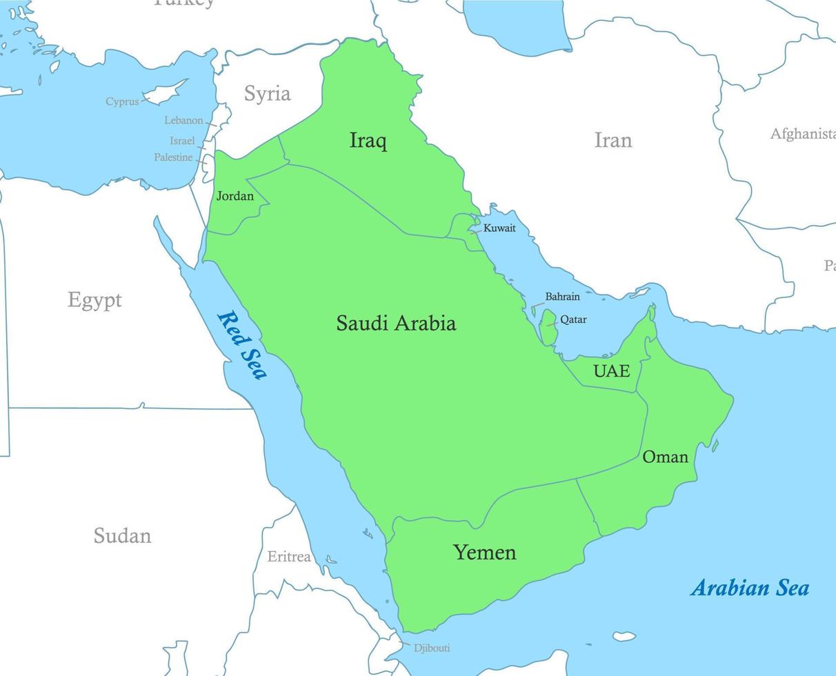 map of Arabian Peninsula with borders of the states. vector